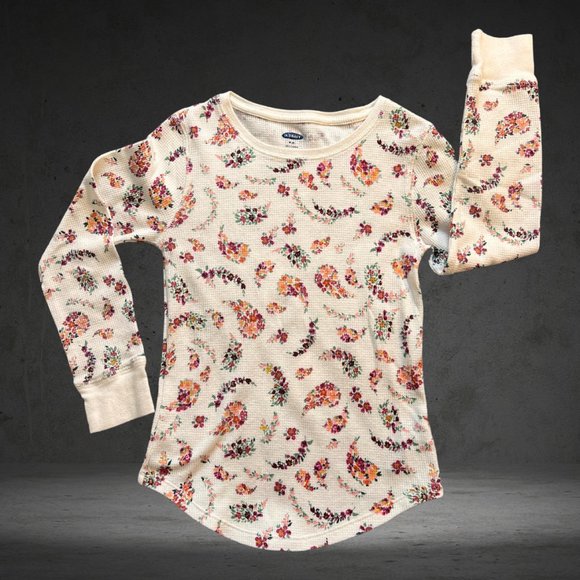 Old Navy Kids Cream Pink & Red Floral Paisley Long Sleeve Thermal - Picture 1 of 3